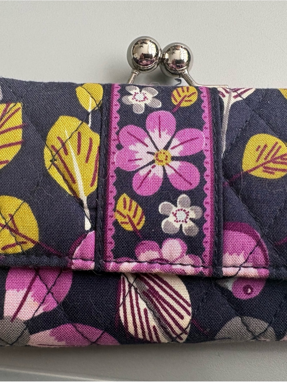 Vera Bradley Quilted Floral Kiss-Lock Wallet - Navy, Pink & Yellow